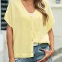 NEWHER Womens Batwing Short Sleeve Cardigans Sweaters Tops Spring Summer 2026 Oversized V Neck Button Up Knit Cardigan (Yellow, XL)