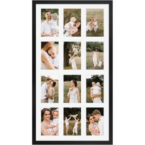 12 Opening 4x6 Black Collage Picture Frames, Multiple Frames for Displaying 6x4 Photos with White Mat, Pack of 1
