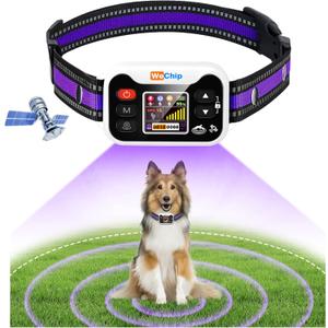 WeChip Wireless GPS Dog Fence Collar - 3 Alerts (0-9 Levels), 66-6560FT Radius, 122H Rechargeable Battery.Waterproof Shock Collar for Lawns, Farms & Walks (Purple)