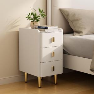 Narrow Nightstand with Drawers, Narrow Side Table Leather, Small Bedside Tables for Bedroom. (White) (11.8'')