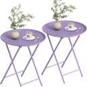 Garden 4 you Folding TV Tray Table, Metal Round Side Table, Purple Dinner Table with Metal Frame, Modern Outdoor Tray Table for Living Room, Bedroom, Patio & Small Spaces, 2 Packs, 2 PCS