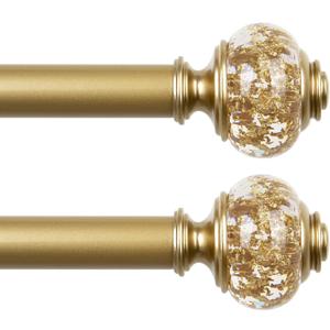 2 Pack Curtain Rods, 1 Inch Telescoping Drapery Rod 28 to 48 inch (2.3 to 4 ft), USFOOK Curtain Rods for Windows 16 to 44 Inches, Luxury Gold Translucent Finials