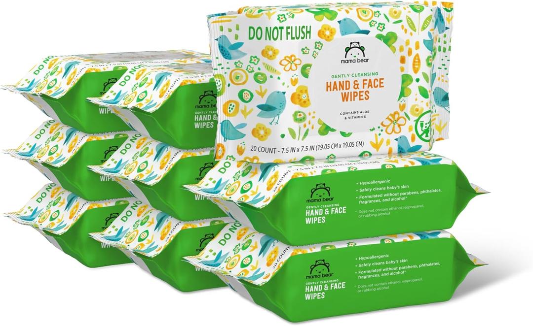 Amazon Brand - Mama Bear Baby Hand & Face Wipes, Unscented, 180 Count (9 Packs of 20)