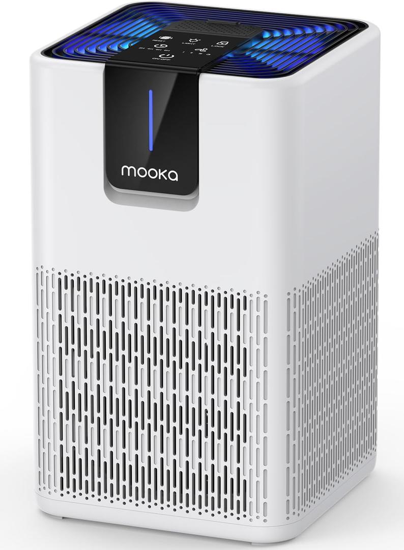 Mooka Air Purifiers for Home Large Room 1250 Ft, MOOKA H13 HEPA Air Purifier for Pets Dust Odor Smoke, Aromatherapy Function, Air Cleaner with 15dB Quiet Sleep Mode for Bedroom Office Living Room, M05,White