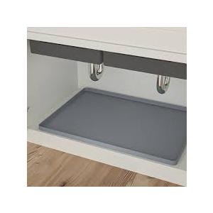 Waterproof Silicone Under Sink Mat with Raised Lip for Kitchen and Bathroom, 86 x 70 inch Cabinet Shelf Liner Stay in Place Mats Dishwasher Safe Drawer Liner, Organizer Tray, Gray