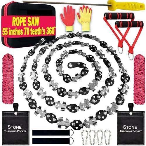 55 Inch High Limb Rope Saw – Dual Sided Pocket Chainsaw with 70 Sharp Teeth 360° – Rope Tree Saw High Limb Tool with Storage Box for Outdoor Adventures