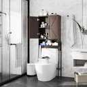 Over The Toilet Storage Cabinet with 2-Door Design Bathroom Organizers and Storage with Anti-Tip Device Over Toilet Organizer with Shelves for Bathroom, Restroom, Laundry Espresso