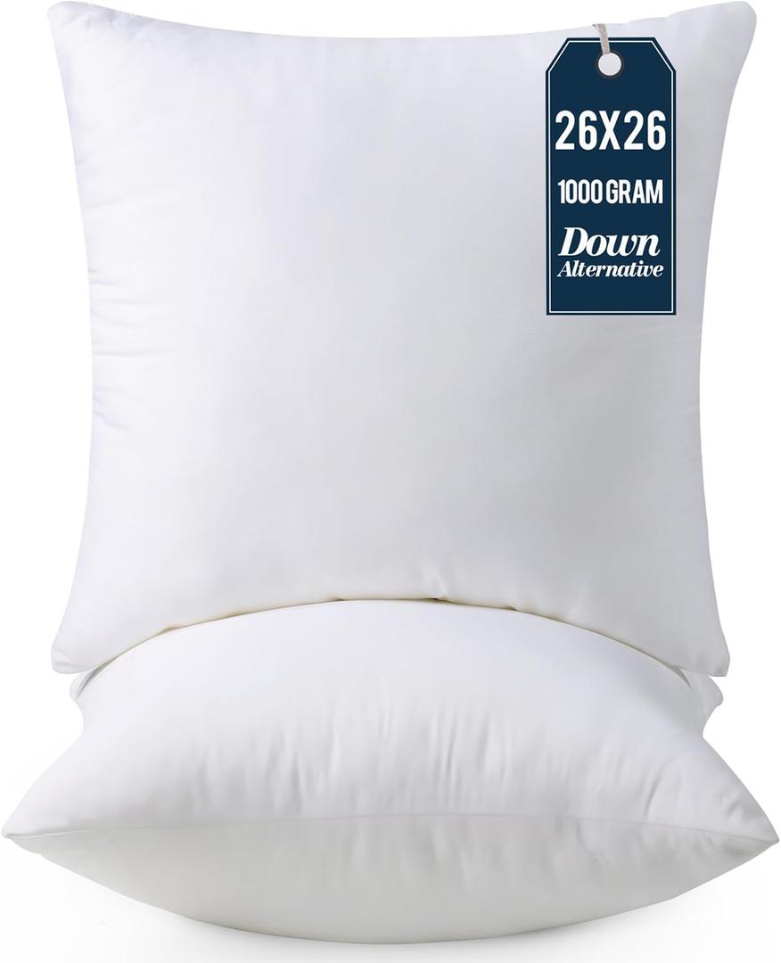 Utopia Bedding Throw Pillows Insert (Pack of 2, White) - 26 x 26 Inches Bed and Couch Pillows - Indoor Decorative Pillow (26x26 Inch, White)
