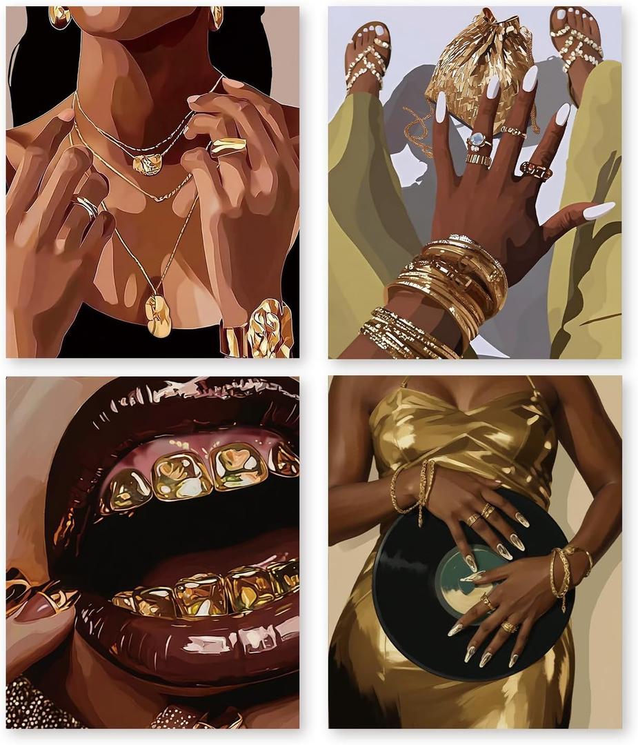 RLTXBUK 4 Pack Vintage Black Women Vinyl Record Diamond Art Kits, Black Woman Girl Gifts Gem Diamond Painting Art Kits for Adults Beginners, African American Gifts 9.8x11.8 Inch, 10 x 11.8 inches