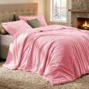 Fleece Comforter Set Full Size-Super Warm & Lightweight Fluffy Winter Comforter(82"x86"), Luxury Fuzzy Pink Bed Set with 2 Pillowcases