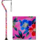 Nova Joy Designer Offset Quad Cane for Seniors - Unisex Adjustable Lightweight Walking Aid with Foam Handle, Wrist Strap and Anti-Rattle Lock - Essential Mobility Support - Pink Garden, 1 Count