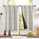 jinchan 100% Blackout Boho Kitchen Curtains 36 Inches Cafe Tier Curtains Bohemian Small Drapes for Bedroom RV Basement Half Window Room Darkening Thermal Insulated 2 Panels Black on Beige