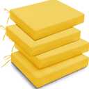 downluxe Outdoor Chair Cushions Set of 4 for Patio Furniture, Water-Resistant Square Corner Patio Chair Cushions with Ties, High Density Foam Outdoor Seat Cushion, 18.5" X 16" X 3", Yellow