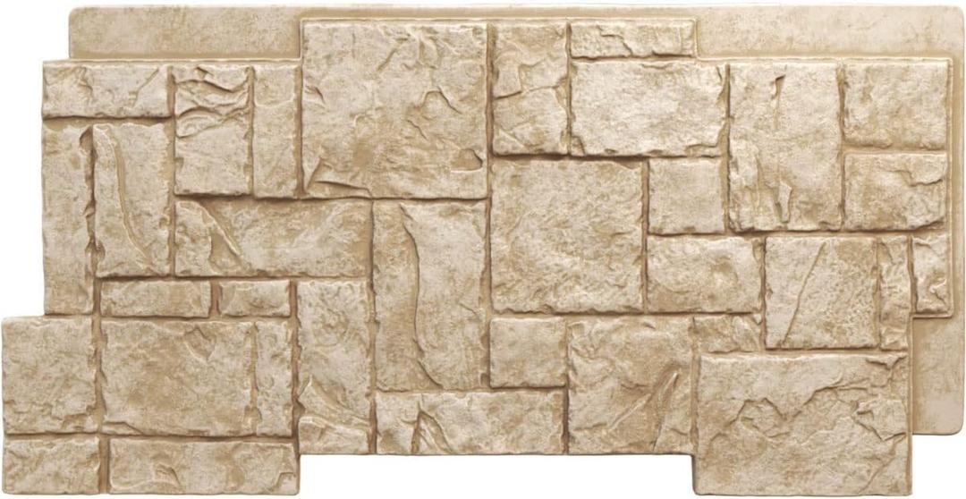 Ekena Millwork 49"W x 24 1/2"H x 1 1/4"D Castle Rock Stacked Stone, StoneWall Faux Stone Siding Panel, Sandstone