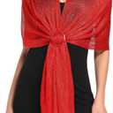 Tapp Collections Sparkling Metallic Shawls and Wraps with Buckle for Evening Dresses Wedding Party (Metallic Red)