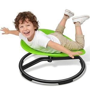 UIIKOLB Spinning Chair for Autistic Kids - Sensory Swivel Seat with 220 lbs Weight Capacity & Non-Slip Base, Improves Balance & Coordination, Sit and Spin Sensory Toy for ADHD/ Autism, Ages 3+ (Green)