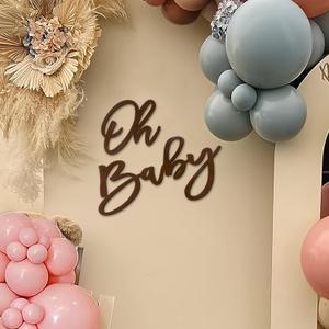 Oh Baby Sign for Backdrop - Felt Baby Shower Sign Balloon Arch Decor Oh Baby Letters Banner for Boy Girl Baby Shower Gender Reveal 1st Birthday Party - Brown