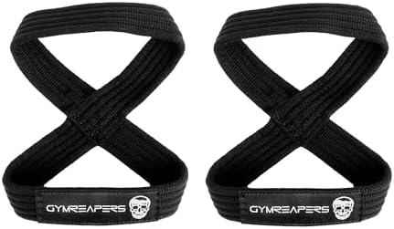 Gymreapers Figure 8 Lifting Straps for Deadlift, Powerlifting, Strongman, Cross Training Strong Weightlifting Wrist Straps for Men, Women (Black, Small)