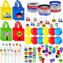 Sumind 228 Pcs Train Party Favors Birthday Decoration Non Woven Goodie Bags Plastic Straws Punch Balloons Stamps Stickers Silicone Wristbands for Train themed Birthday Party Supplies