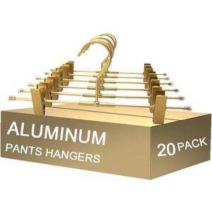 Shorts Hangers 20 Pack Jeans Hangers for Closet 11.8" Gold Aluminium Hangers with 2 Adjustable Clips Pants Hanger Shirt Slim Hangers for Men Women Metal Hangers