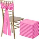 10 PCS Pink Satin Chair Sashes Bows Universal Chair Ribbon Ties Back Sash for Wedding Party Reception Events Banquets Hotel Event Chair Cover Decoration (7x108 inch)