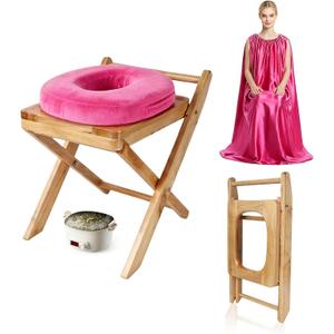 Beauty Star Foldable Wooden Yoni Steamer Chair for Women, V-Shaped Yoni Steam Seat with Cushion & Soft Gown Kit, Portable Herbal Steam Stool for Feminine Cleansing Care at Home, No Assembly Needed