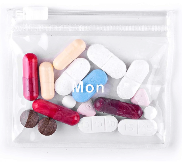Pill Organizing Bags - 14 Labeled Monday-Sunday Pouches