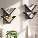 HOOBRO Floating Shelves for Wall, Set of 2 Wall Mounted Shelves, 2-Tier Wooden Hanging Shelves Storage Racks, Tree Bookshelves, for Living Room, Bedroom, Office, Black BB55BJP201