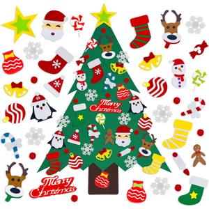 3.2Ft DIY Felt Christmas Tree Set for Kids Toddlers, 38 Hanging Ornaments Felt Christmas Tree Wall Craft Kits for Xmas Party Office Decoration, New Year Door Wall Decorations-1 (Triangle Model)