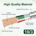 10/3 MC Cable 100 FT, Metal Clad Electrical Wire with Green Insulated Ground, 10 AWG Solid Pure Copper Conductors, Aluminum Armor Real THHN/THWN, 600V 90°C Indoor/Outdoor Rated UL Listed