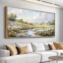PHAOHUAXM Wood Framed Wall Art For Living Room Large Canvas Wall Decor For Bedroom Flower Watercolour Painting Office Decor Countryside Scenery Wall Picture Printing Artwork Home Decor 20x40 In (40L" x 20W")