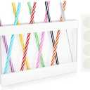 Acrylic Straw Holder for Cabinet Door With 8 Color Straw Transparent Organizer Storage Kitchen Accessories Container Ultra Sticky Cupboard Door Mounted (White)
