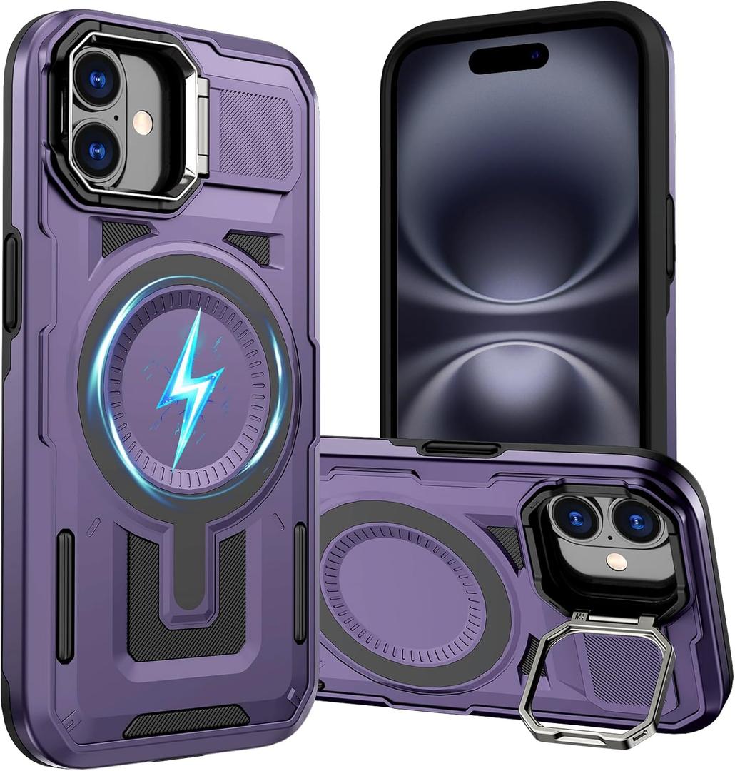 for iPhone 16 Plus Case Compatible with MagSafe,Built-in Camera Ring Stand, 23 FT Military-Grade Drop Protection Magnetic Cover for iPhone 16 Plus 6.7'',Purple