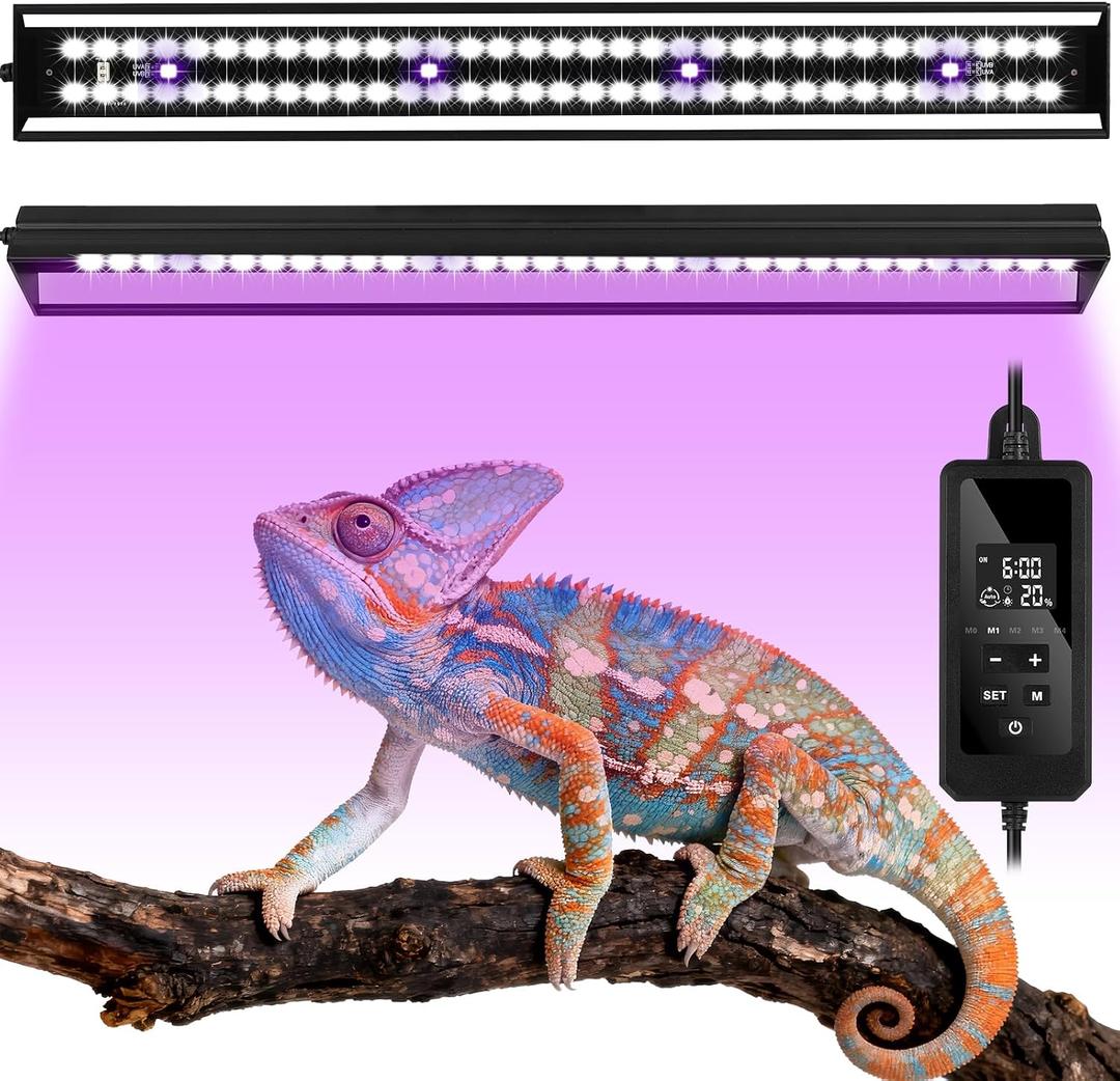 UVB Reptile Light, Dimmable UVA UVB Lamp with Timer & 3 Modes, Adjustable 5.0-20.0 Output, 6500K Daylight LED Reptile Tank Light for Bearded Dragon, Snake, Turtle, 10-40 Gallon (16 INCH)