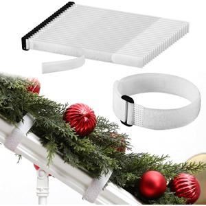 50 Pcs 12inch Christmas Garland Ties Decorative Reusable and Flexible Banister Ties for Garland Wreath Christmas Light Banisters Home Stairways Railings Decoration(White)
