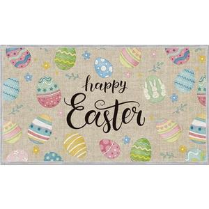Easter Door Mat, Happy Easter Colorful Eggs Doormat, Spring Holiday Front Door Entryway Decor (16"×28")