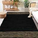 GRUHUM Jute Area Rug 6x9 ft- Natural Fiber Black Rectangular Leather Handwoven Boho Farmhouse Soft Braided Rustic Vintage Eco Friendly Rug -Indoor Outdoor Livingroom Kitchen Hallways Enterways 6x9 ft