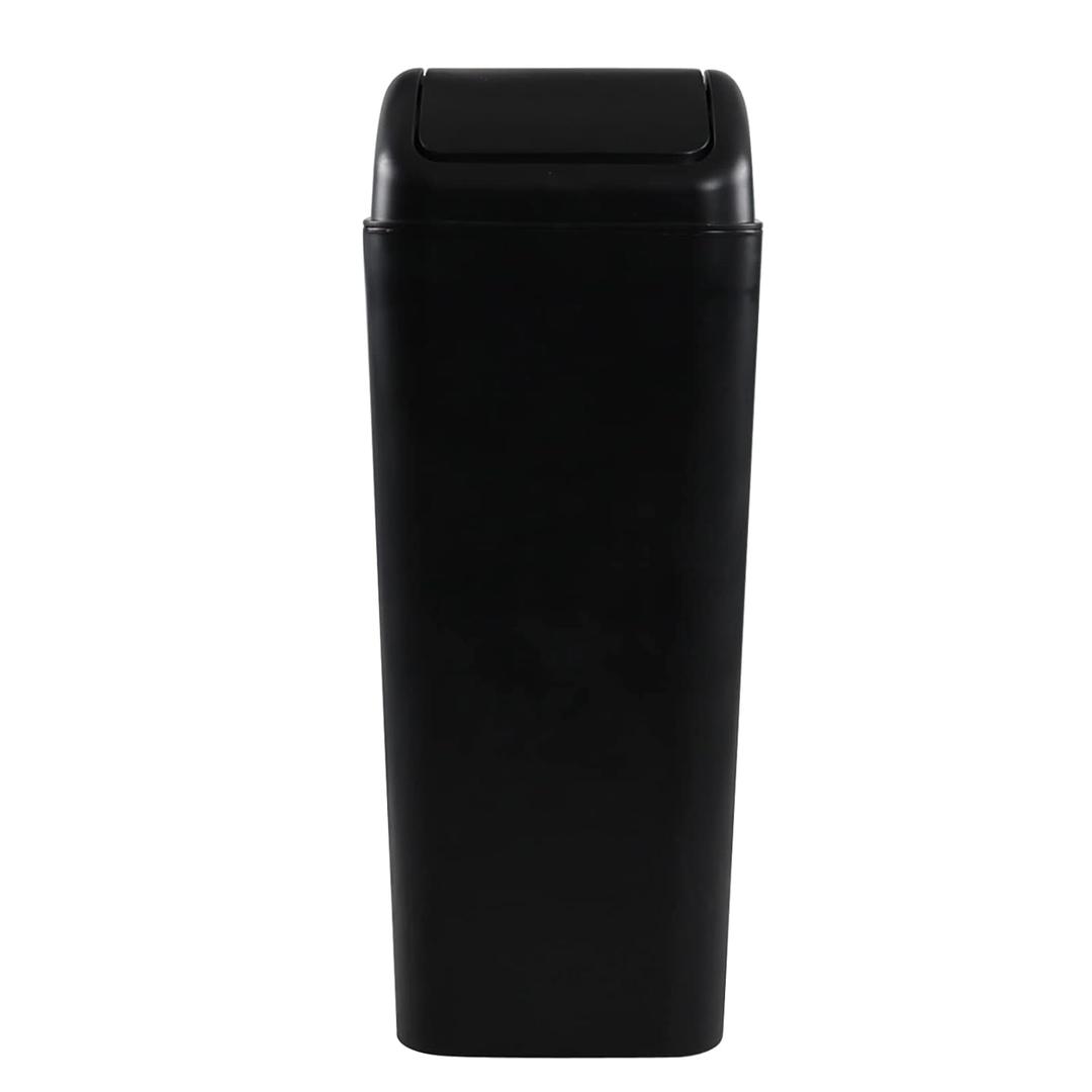 Plastic Waste Bin with Swing Lid, 14 Liter Garbage Can, 1 Pack, 5.2" x 8.2" x 15.7" (Black)