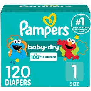 Pampers Diapers - Baby Dry - Size 1, 120 Count, Absorbent Disposable Infant Diaper 