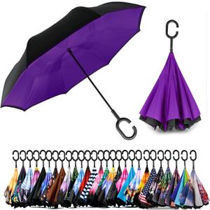 SIEPASA 49/56 Inch Inverted Reverse Upside Down Umbrella, Extra Large Double Canopy Vented Windproof Waterproof Stick Golf Umbrellas with C-shape Handle.
