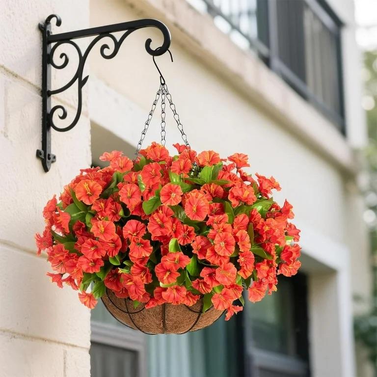 Artificial Fake Hanging Flowers Plants Baskets for Outdoor Spring Summer Decoration, Faux Silk Morning Glory in Planter UV Resistant Realistic for Home Outside Porch Patio Balcony Garden Yard, 2 Pack Artificial Fake Hanging Flowers Plants Baskets for Outdoor Spring Summer Decoration, Faux Silk Morning Glory in Planter UV Resistant Realistic for Home Outside Porch Patio Balcony Garden Yard, 2 Pack