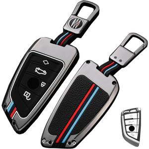 OLLEN Heavy Metal Key Fob Cover Case, Fit for BMW 2 5 6 7 Series X1 X2 X3 X5 X6 GT Series, Full Protection Key Fob Shell Case, Blade Shape, Gunmetal (1 Pcs)