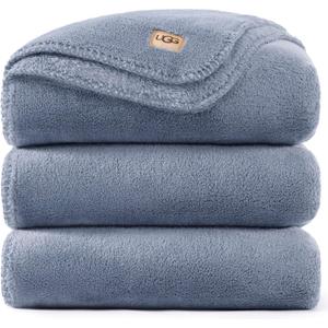 UGG Whitecap King Size Blanket for Bed, Fleece Cozy Blanket, Luxury Warm Large Throw for Couch, Washable Hypoallergenic California King Bedding, 110" x 90", Denim Blue