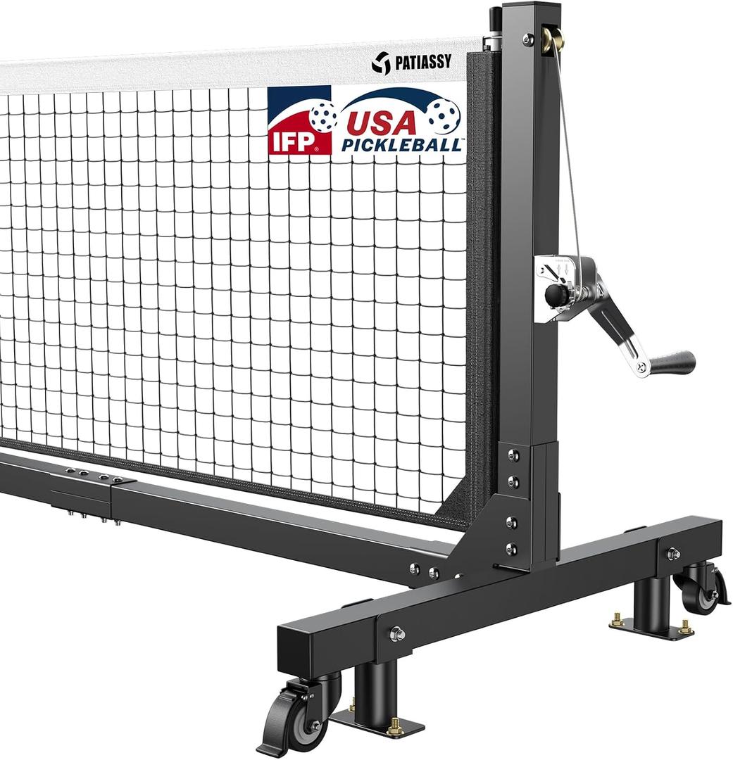 Tournament-Grade Pickleball Net, IFP/USAPA Standards Regulation Size, Rust-Resistant Aluminum Frame with Hand-Crank Tension System for Semi-Permanent or Mobile Court Use