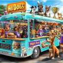 Blueforest 1000 Piece Jigsaw Puzzle for Adults - Cartoon Dogs Food Truck Adventure - Challenging & Fun Puzzle with Vibrant Art, Bonus Poster (27.5" x 19.7")