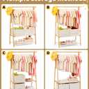 Kids Clothing Rack for Hanging Clothes, Small Toddler Clothes Racks Bamboo Wooden Garment Dress Up Storage Costume Rack with 2 Shelves and 2 Storage Baskets, for Laundry Drying (Natural)