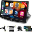 [2G+64G] 10 inch Android 13 Single Din Touch Screen Car Stereo Rotatable Carplay Radio with Wired/Wireless Carplay & Android Auto, Hi-Fi/Bluetooth/SWC/GPS+AHD Backup Camera