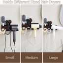 Hair Dryer Holder Wall Mount with Suction Cup, No-Drill Metal Blow Dryer Holder, Hair Accessories Tools Organizer Rack with 1 Toothbrush Hanger & Shelf, Walnut Finish for Bathroom