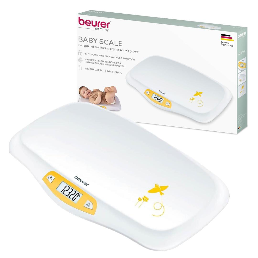 Beurer BY80 Digital Baby Scale, Infant Scale for Weighing in Pounds, Ounces, or Kilograms up to 44 lbs, Newborn Baby Scale with Hold Function, Pet Scale for Cats and Dogs