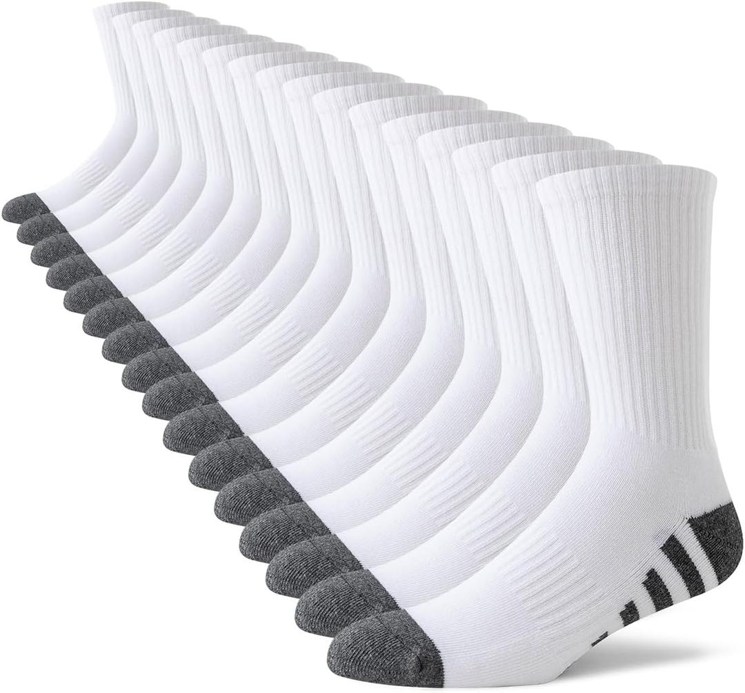 JOYNE 8 Pairs Mens Crew Work Cushion Socks Long Athletic Running Socks Workout Breathable Socks (White)
